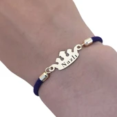 14 Ayar Altın Plakalı İsme Özel Taç Figürlü Koyu Mor Örgü İpli Hediye Bileklik-623 thumbnail 3