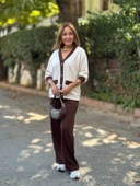 Kadın Uzun Kollu Ribanali Cep Detay Hırka Ve Bol Paça Pantolon Ikili Takım thumbnail 2