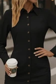 Kadın Uzun Kollu Gömlek Yaka önden Düğmeli Yanlardan Büzgülü Kısa Aerobin Elbise thumbnail 7