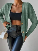 Kadın Uzun Kollu Düğme Detay Triko Bluz thumbnail 3