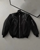 Yıldırım Baskılı Uzun Kol Bomber Ceket - Siyah thumbnail 1