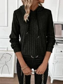 Kadın Uzun Kollu Kapşonlu Bağcıklı şardonlu Kaşkorse Bluz thumbnail 2