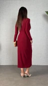 Kadın Balıkçı Yaka Toka Detay Sandy Kumaş Midi Boy Elbise thumbnail 5