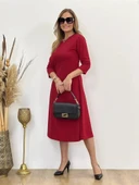 Kadın Uzun Truvakar Kol Bisiklet Yaka Midi Modal Elbise thumbnail 6