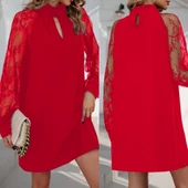 Kadın Uzun Kollu Damla Detaylı Sandy Mini Elbise thumbnail 3