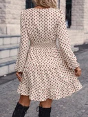 Kadın Uzun Kollu Kruvaze Yaka Desenli Mini Modal Elbise thumbnail 4