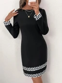 Kadın Uzun Kollu Bisiklet Yaka Mini Ithal Krep Elbise thumbnail 4