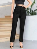 Kadın Yüksek Bel Cepli önden çimalı Dokuma çanta Pantolon thumbnail 4