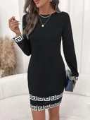 Kadın Uzun Kollu Bisiklet Yaka Mini Ithal Krep Elbise thumbnail 1