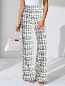 Kadın Yüksek Bel Paçaya Doğru Geniş Dokuma Pantolon thumbnail 5