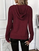 Kadın Uzun Kollu Kapşonlu Bağcıklı şardonlu Kaşkorse Bluz thumbnail 4