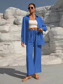 Kadın Uzun Kollu önü Açık Dokuma Ceket Ve Pantolon Ikili Takım thumbnail 7