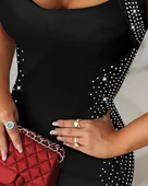 Kadın Askılı Dekolteli Taş Detaylı Kısa Ithal Krep Elbise thumbnail 2