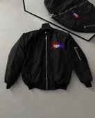 Tam Fermuarlı Uzun Kol Baskılı Bomber Ceket - Siyah thumbnail 1