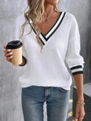 Kadın Uzun Kollu V Yakalı Waffle Bluz thumbnail 2