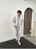 Erkek Premium Parçalı Eşofman Takım - Dik Yaka Fermuarlı Sweatshirt, - Gri thumbnail 4