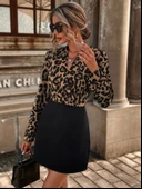 Kadın Uzun Kollu Kruvaze Yakalı üst Dalgıç Alt Ithal Krep Mini Elbise thumbnail 3