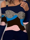 Kadın Uzun Kollu Tek Omuzu Askı Toka Detaylı Kısa Dalgıç Elbise thumbnail 2