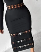 Kadın Uzun Kollu Madonna Dantel Yaka Yırtmaçlı Midi Dalgıç Elbise thumbnail 3