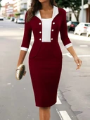 Kadın Truvakar Kol çift Renkli Düğmeli Kısa Ithal Krep Elbise thumbnail 1