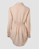 Kadın Uzun Kollu Gömlek Yaka önden Düğmeli Yanlardan Büzgülü Kısa Aerobin Elbise thumbnail 5