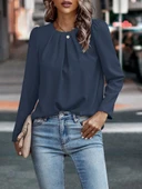 Kadın Uzun Kollu Yuvarlak önden Pileli Ithal Krep Bluz thumbnail 1