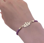 14 Ayar Altın Plakalı İsme Özel Taç Motifli Mor İpek Örgülü Hediye Bileklik-622 thumbnail 3