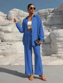 Kadın Uzun Kollu önü Açık Dokuma Ceket Ve Pantolon Ikili Takım thumbnail 8