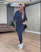 Kadın Uzun Kollu Kapşonlu Viskon Iki Iplik Bluz Ve Pantolon Ikili Takım thumbnail 3