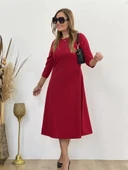 Kadın Uzun Truvakar Kol Bisiklet Yaka Midi Modal Elbise thumbnail 4