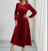 Kadın Uzun Kollu Bisiklet Yaka Midi Kadife Elbise thumbnail 5