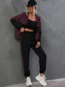 Kadın Uzun Kollu Kapşonlu önden Fermuarlı Viskon Iki Iplik Bluz Ve Pantolon Ikili Takım thumbnail 2