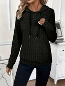 Kadın Uzun Kollu Kapşonlu Bağcıklı şardonlu Kaşkorse Bluz thumbnail 3