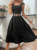 Kadın Askılı Ve Beli Dantel Detaylı Fırfırlı Uzun Bürümcük Elbise thumbnail 6