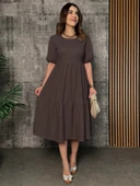 Kadın Kısa Kollu Yakası Açık Katlı Bürümcük Balon Elbise thumbnail 2