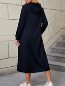 Kadın Uzun Kollu Kapşonlu Cep Detaylı Viskon Iki Iplik Maxi Elbise thumbnail 2