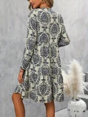 Kadın Uzun Kollu V Yakalı Fırfırlı Mini Süprem Elbise thumbnail 5