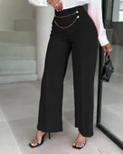 Kadın Beli Zincir Detaygeniş Paça Ithal Krep Pantolon thumbnail 3