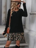 Kadın Uzun Kollu Bisiklet Yaka şardonlu Kaşkorse Bluz Ve Süprem Etek Elbise thumbnail 1