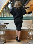 Kadın Uzun Kollu Düşük Omuz Yırtmaç Detay Kaşkorse Etek Bluz Ikili Takım thumbnail 5