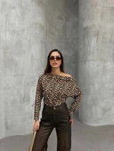 Kadın Leopar Desenli Düşük Omuzlu Bluz thumbnail 5