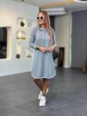 Kadın Uzun Kollu Kapüşon Ve Ribana Detay Diz üstü Elbise thumbnail 4