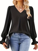 Kadın Uzun Kollu V Yakalı Salaş Ithal Krep Bluz thumbnail 4