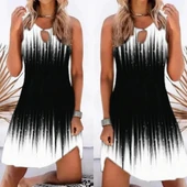 Kadın Yaka Damla Dekolteli Siyah Beyaz Desenli Dalgıç Elbise thumbnail 2