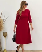 Kadın Uzun Truvakar Kol Bisiklet Yaka Midi Modal Elbise thumbnail 1