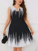 Kadın Yaka Damla Dekolteli Siyah Beyaz Desenli Dalgıç Elbise thumbnail 5