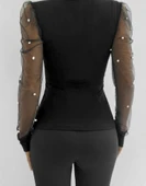 Kadın Uzun Kollu Inci Detaylı Tüllü Viskon Bluz thumbnail 2