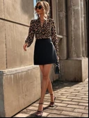 Kadın Uzun Kollu Kruvaze Yakalı üst Dalgıç Alt Ithal Krep Mini Elbise thumbnail 4