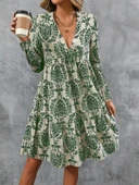 Kadın Uzun Kollu V Yakalı Fırfırlı Mini Süprem Elbise thumbnail 5