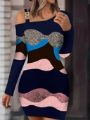 Kadın Uzun Kollu Tek Omuzu Askı Toka Detaylı Kısa Dalgıç Elbise thumbnail 1